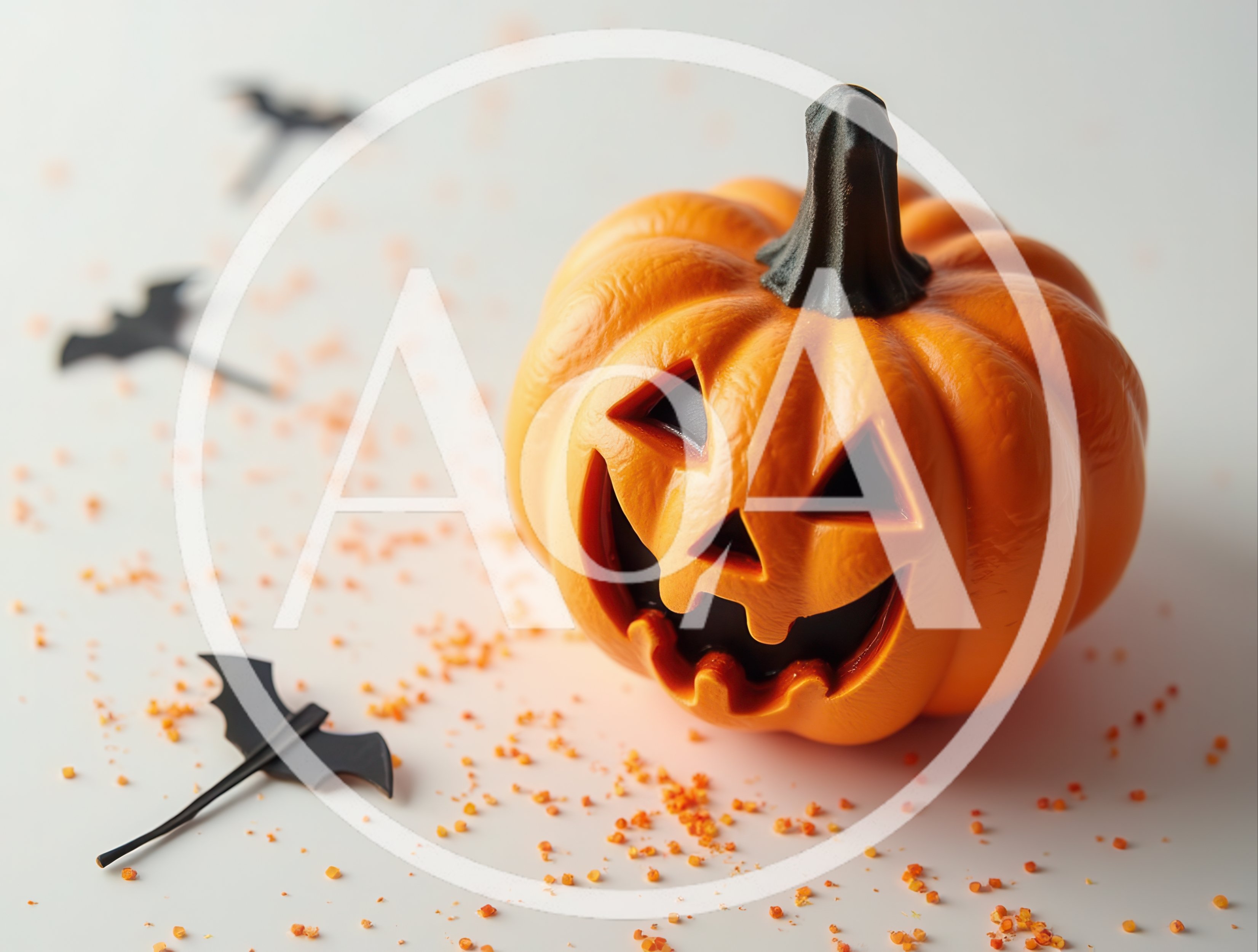 Jack-O-Lantern Pumpkin With Decorative Bats And Confetti