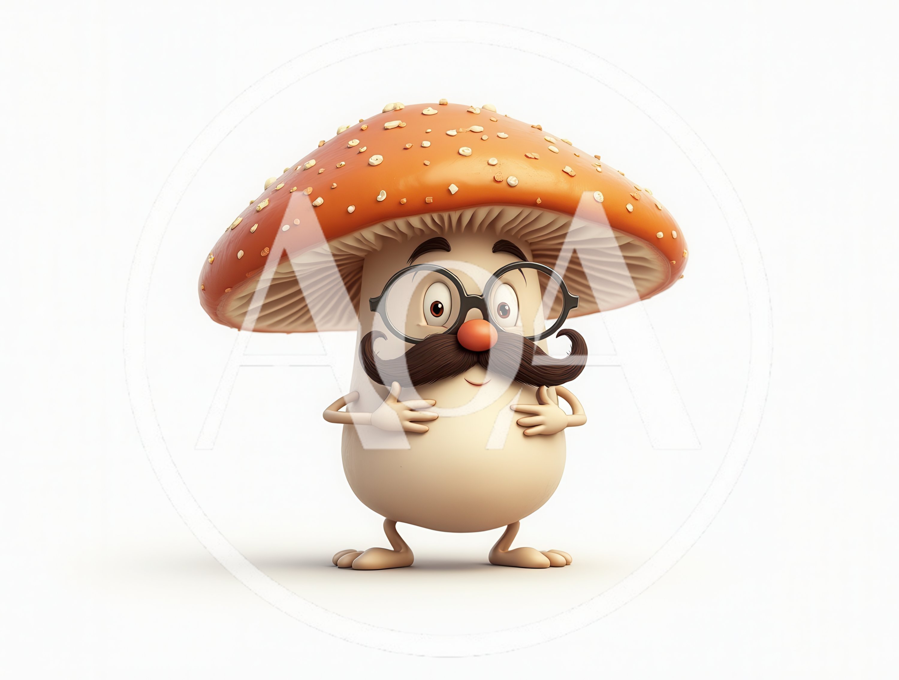 Cute Cartoon Mushroom Character With Mustache And Glasses