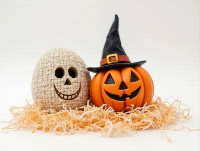 Halloween Decorations Featuring A Skull And Jack O Lantern