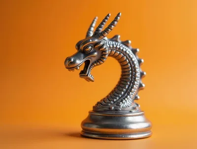 Silver Dragon Chess Piece On Orange Background