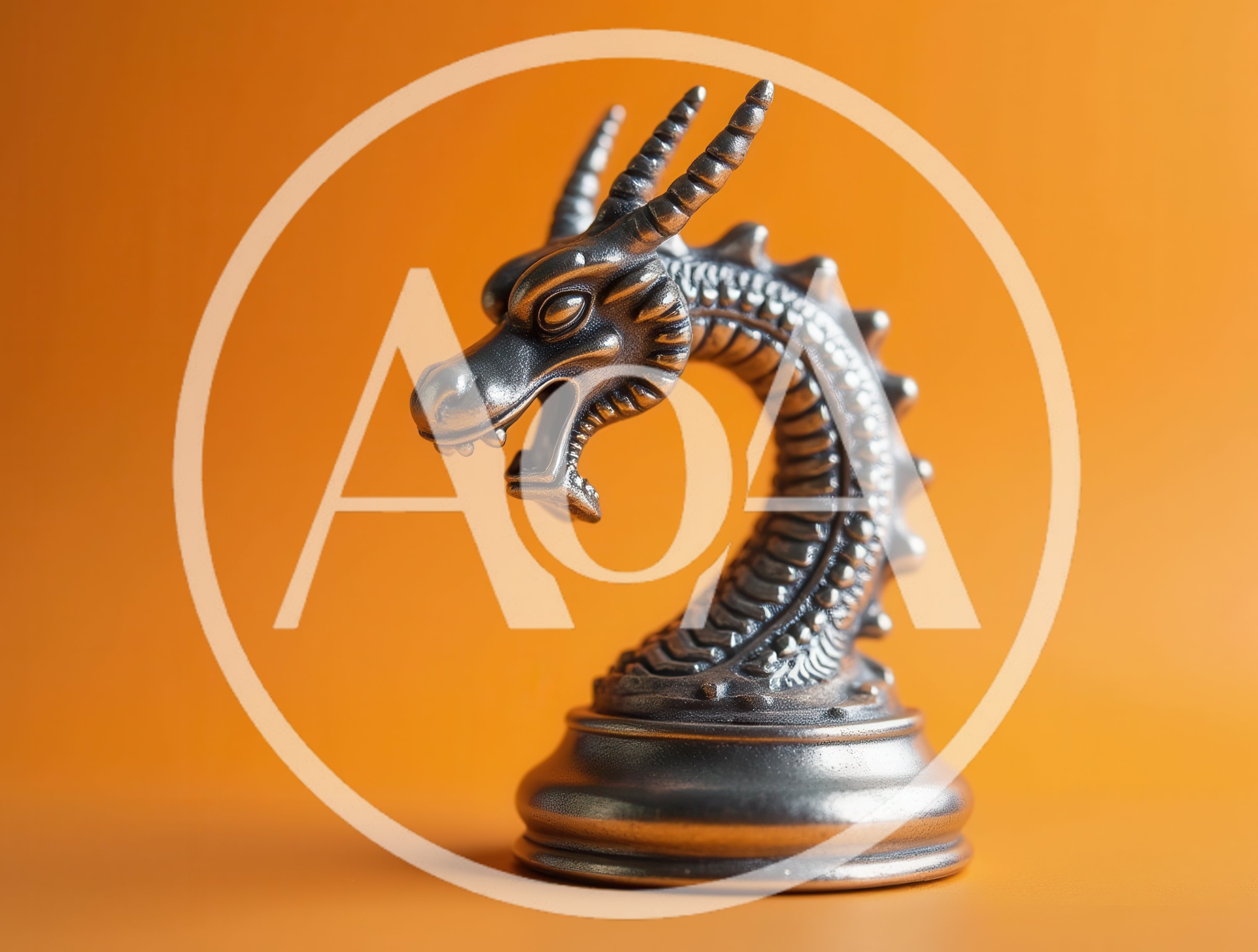 Silver Dragon Chess Piece On Orange Background