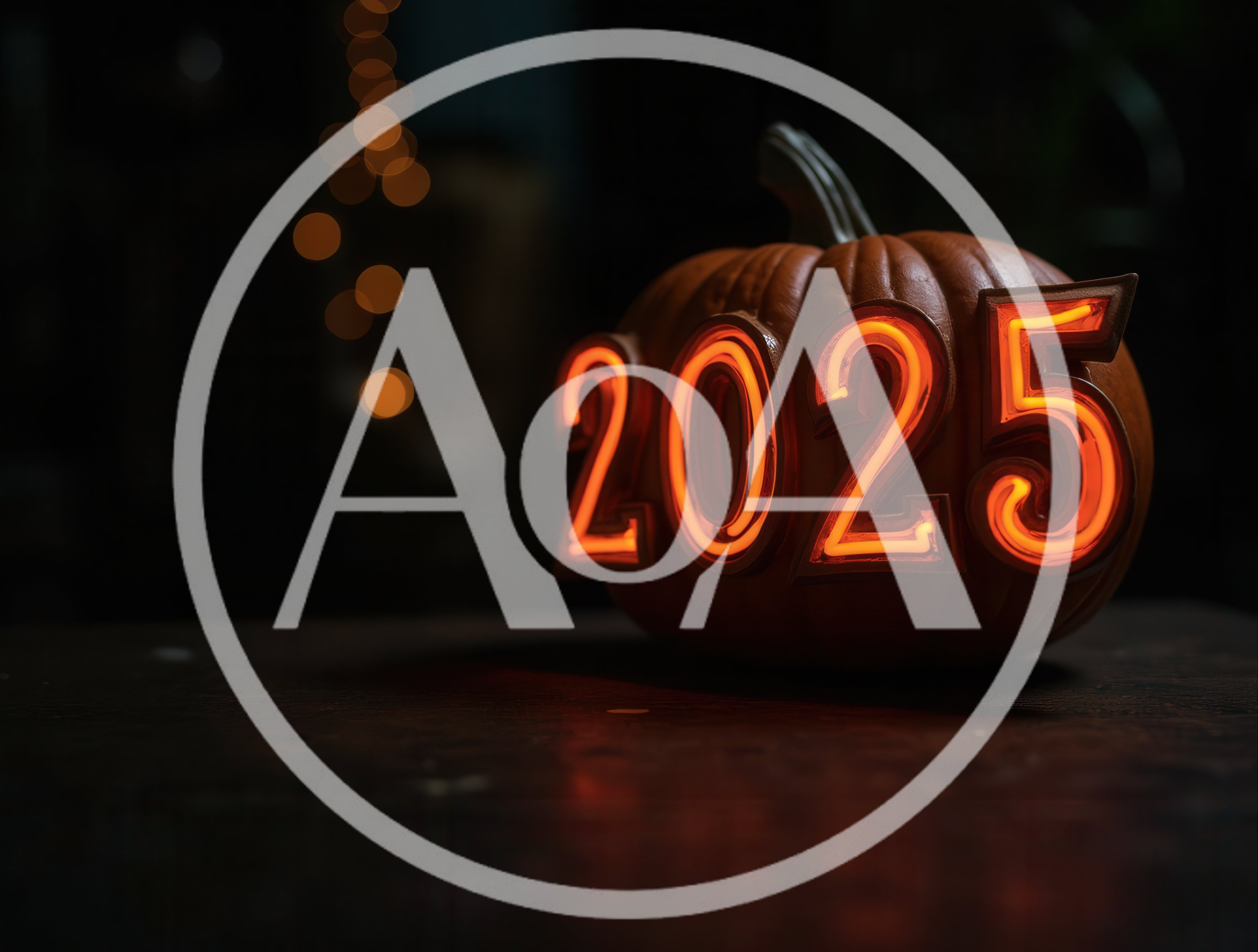 Glowing 2025 Neon Numbers Carved Into A Pumpkin