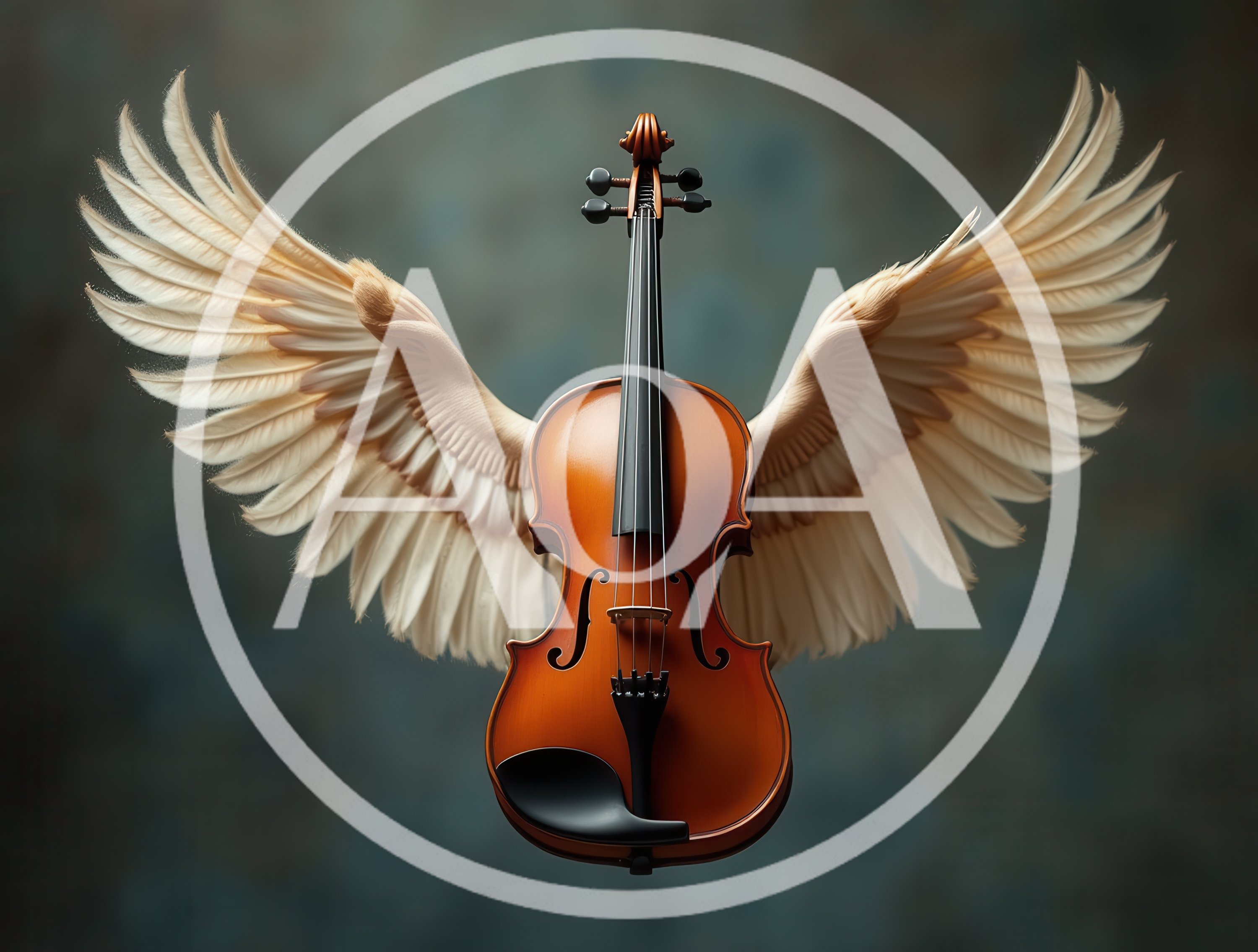 Violin With Large Angelic Wings Floating In Midair
