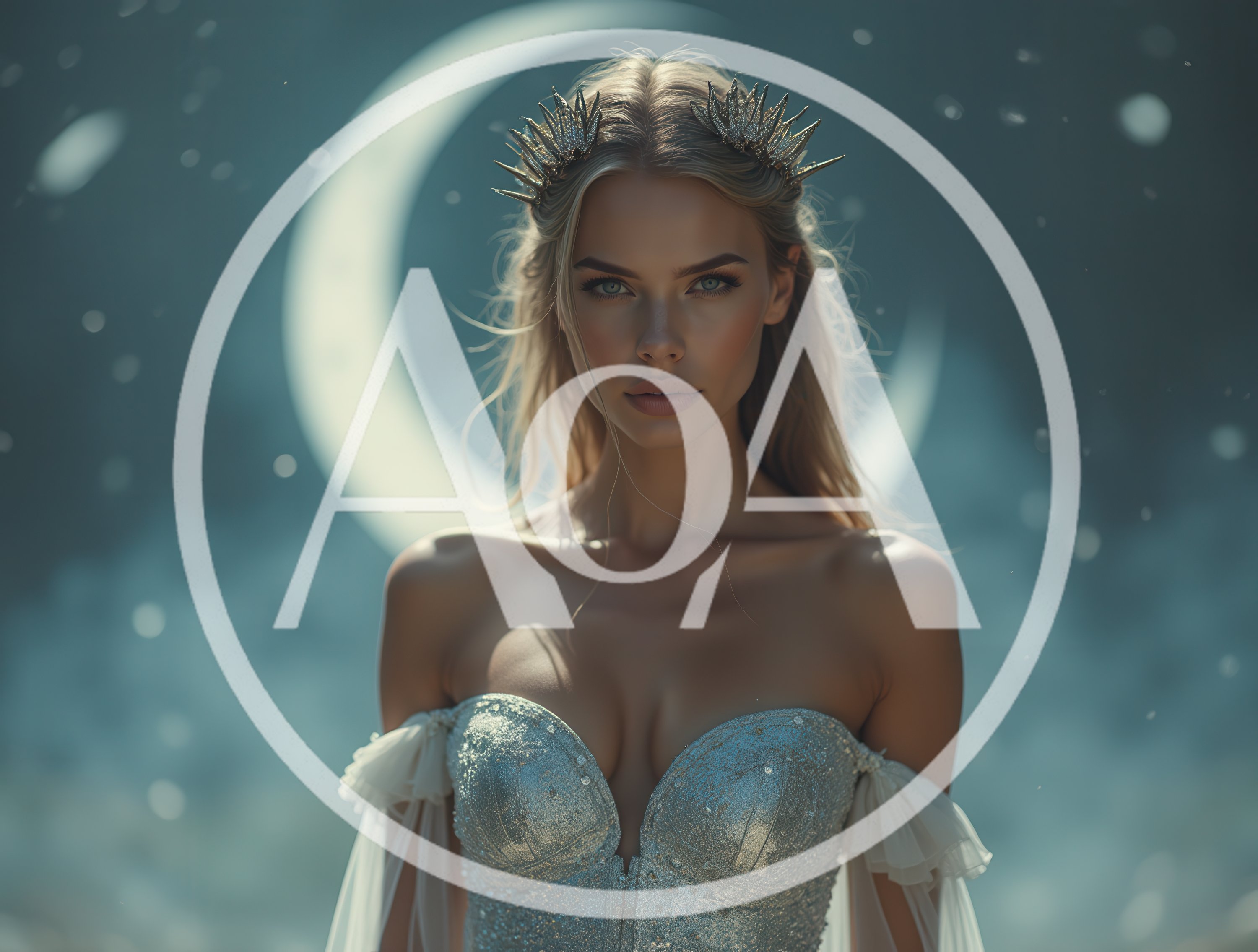 Ethereal Goddess With Crescent Moon Background