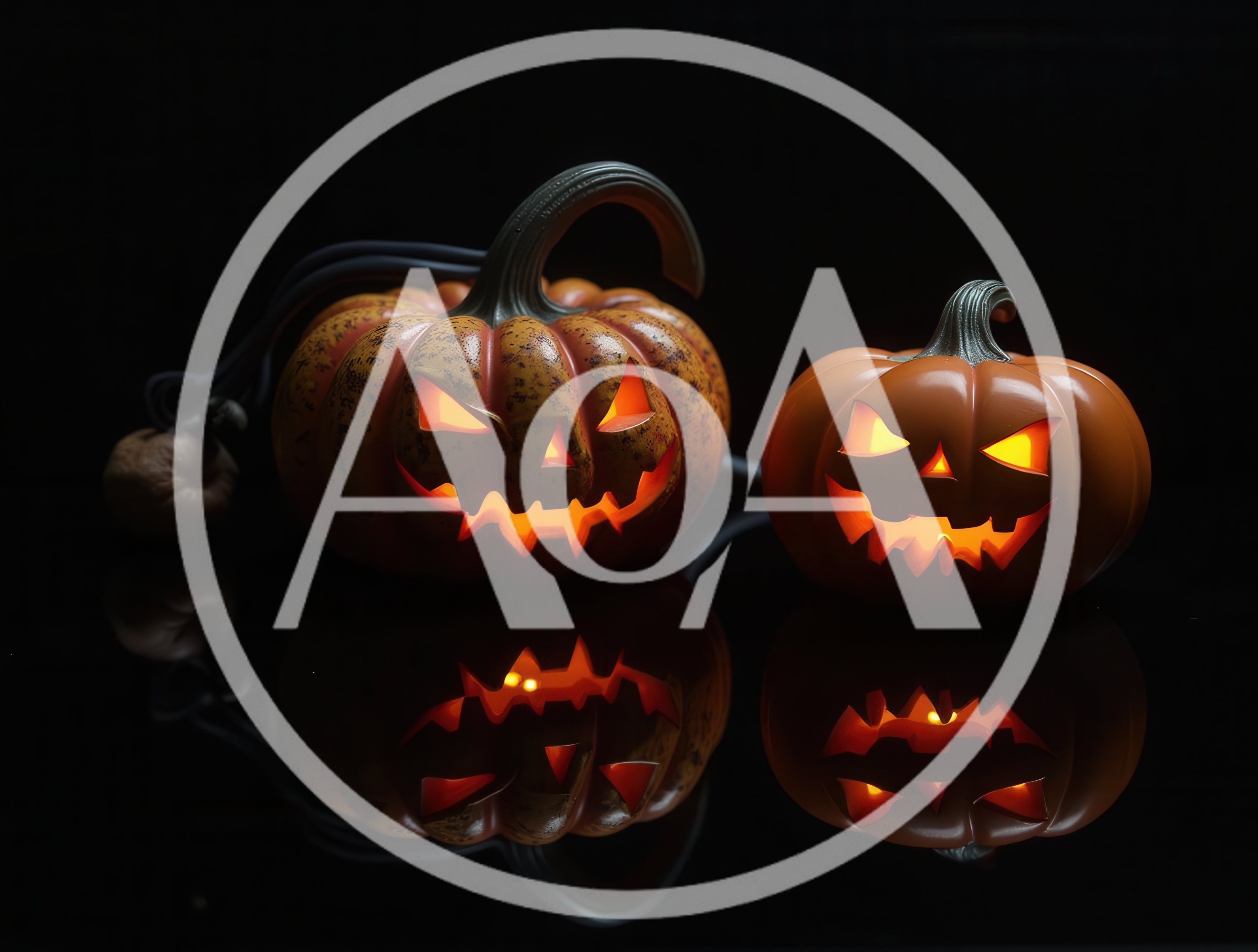Two Glowing Jack O Lanterns On Reflective Surface