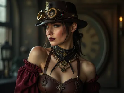 Steampunk Woman Wearing Goggles And Leather Corset