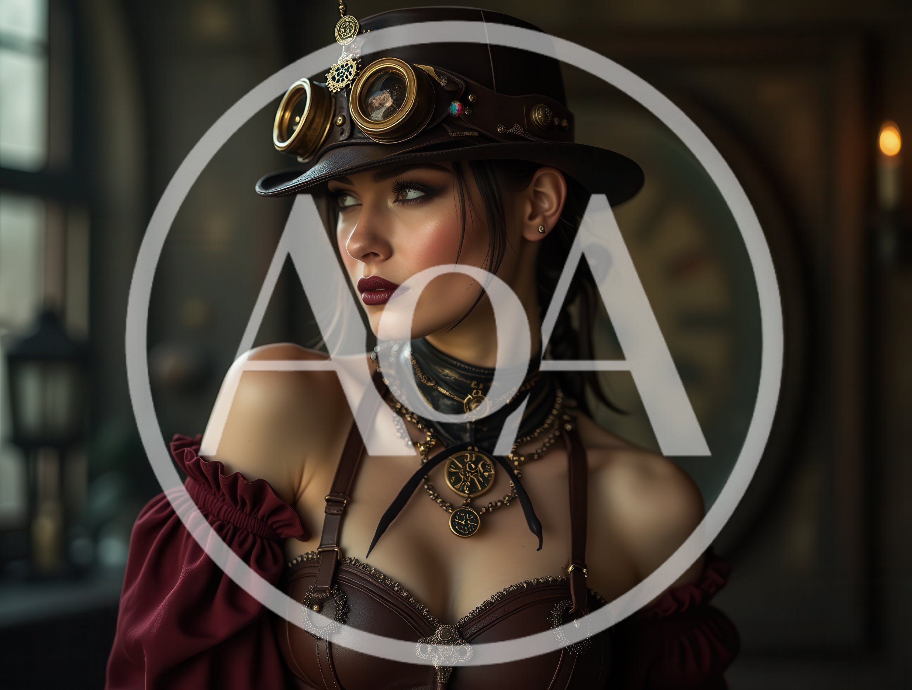 Steampunk Woman Wearing Goggles And Leather Corset