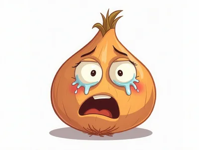 Crying Cartoon Onion Character With Scared Expression