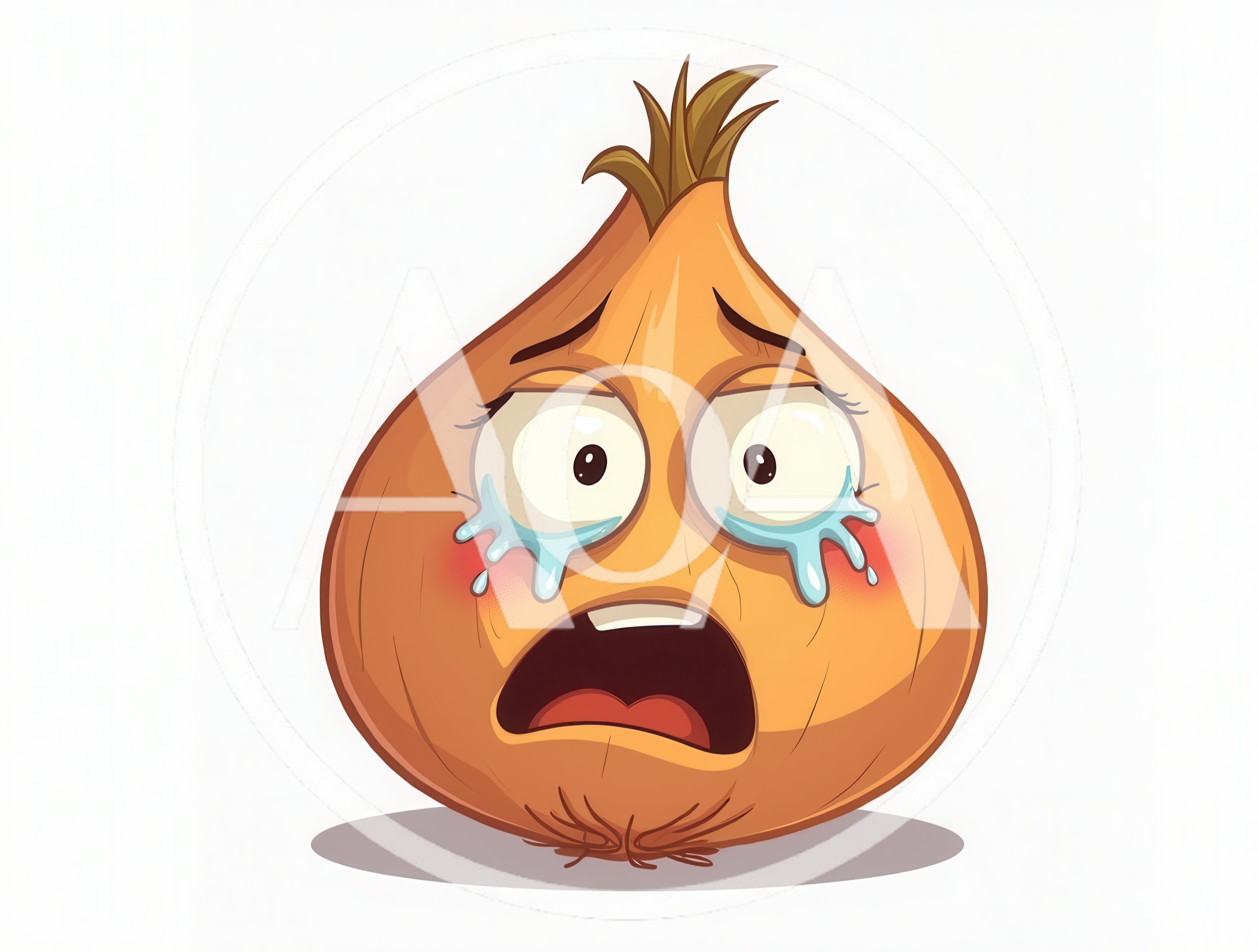 Crying Cartoon Onion Character With Scared Expression