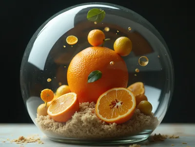 Oranges Inside A Glass Sphere Terrarium