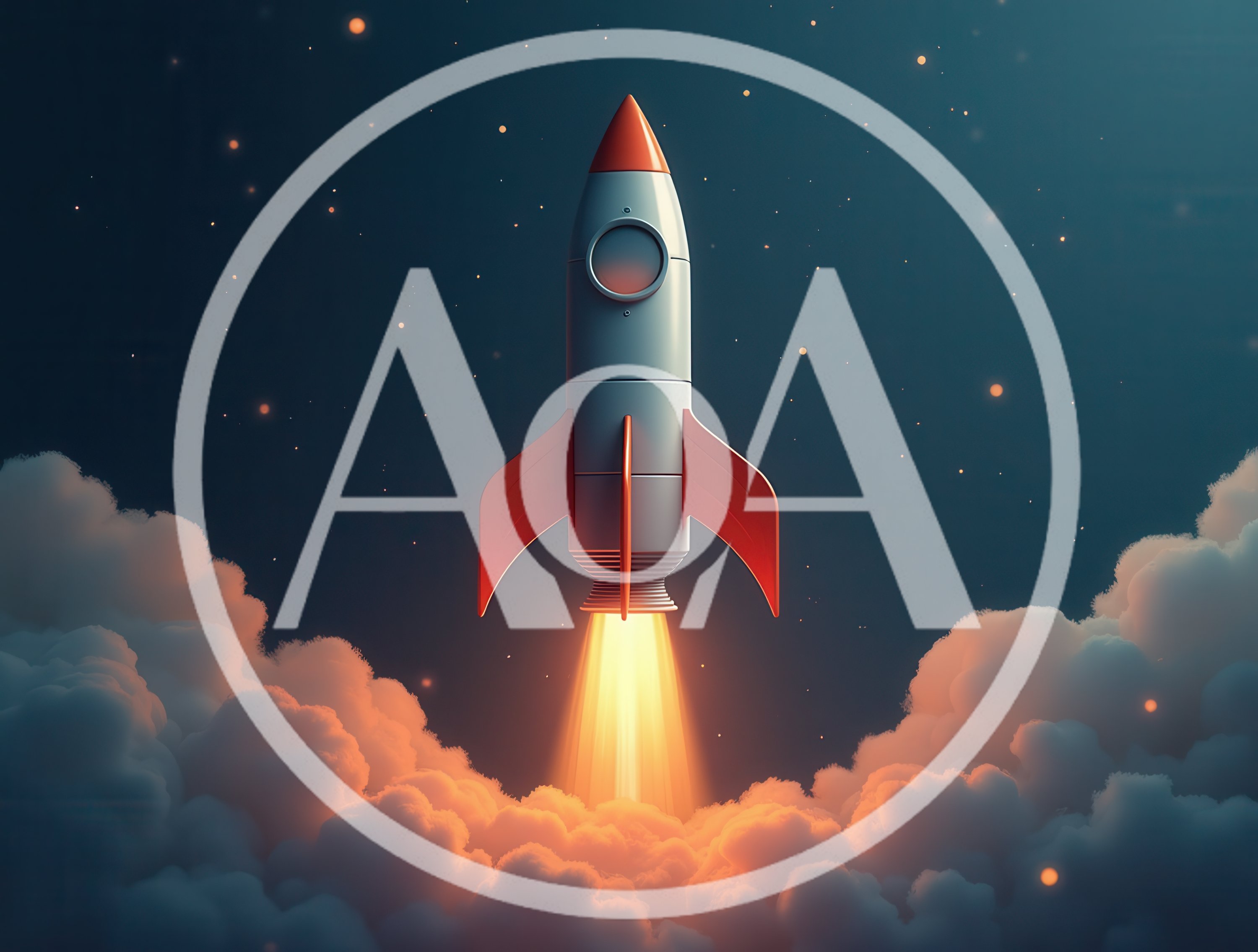 Cartoon Rocket Ship Launching Through Clouds Into Space
