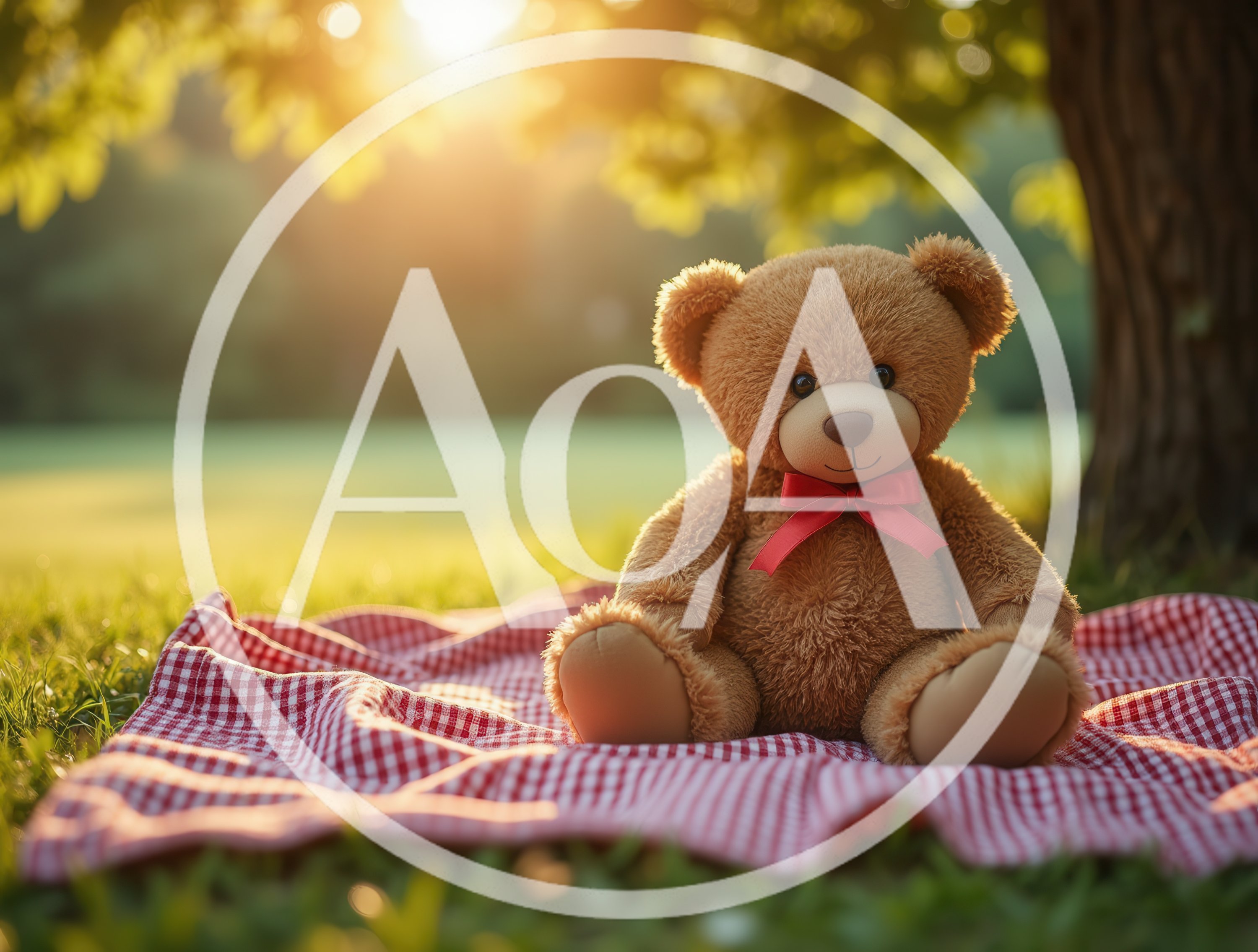 Teddy Bear Sitting On A Picnic Blanket