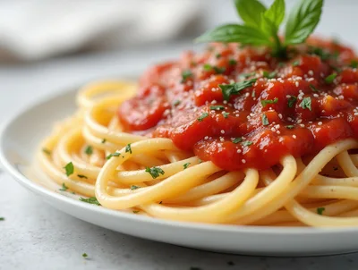 Spaghetti With Tomato Sauce And Fresh Basil