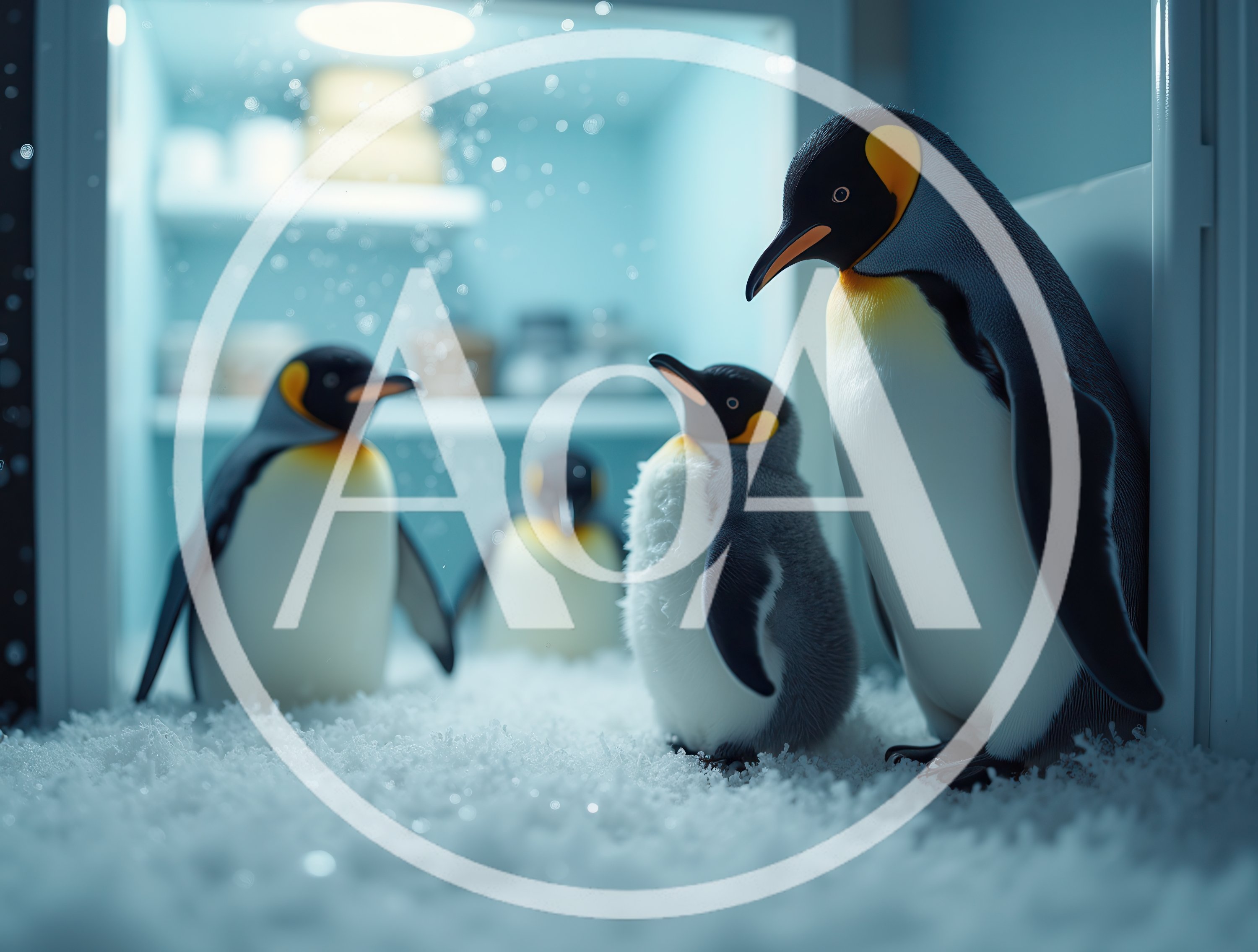 Group Of King Penguins Inside A Refrigerator