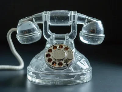 Transparent Vintage Rotary Telephone on Dark Background