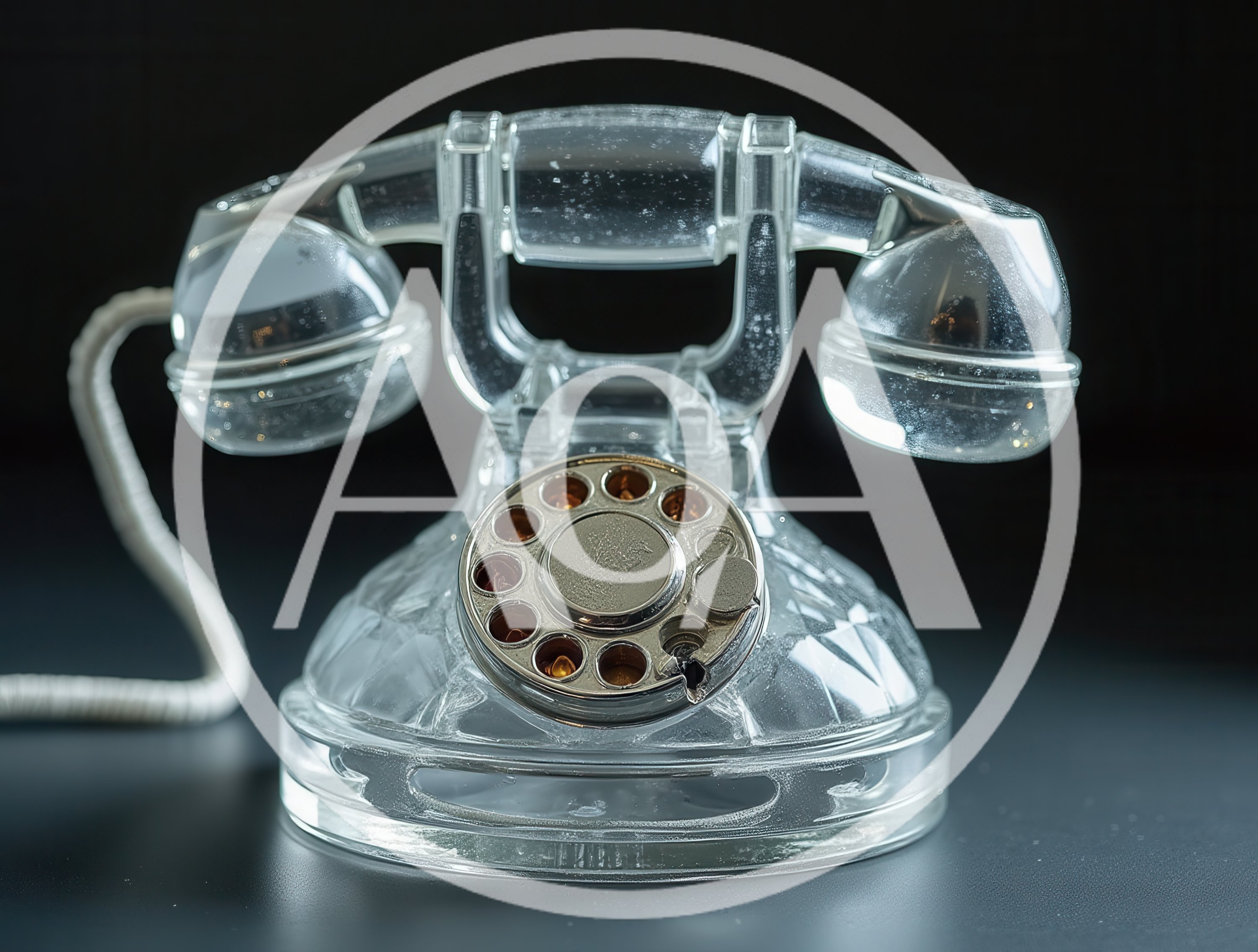 Transparent Vintage Rotary Telephone on Dark Background