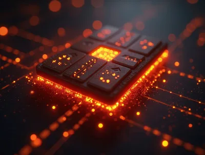 Glowing Futuristic Microchip Processor On Circuit Board