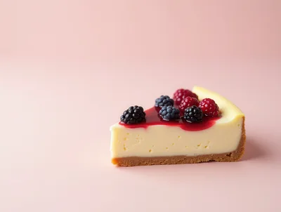 Slice of Cheesecake Topped with Fresh Berries