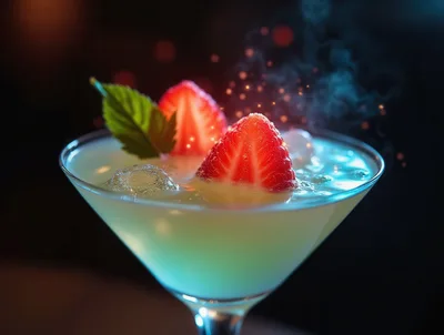 Strawberry Garnished Cocktail in a Martini Glass