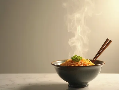 Steaming Bowl Of Fresh Noodles With Chopsticks