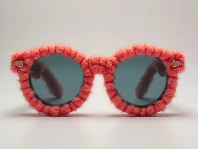 Fuzzy Pink Furry Fashion Sunglasses On White Background