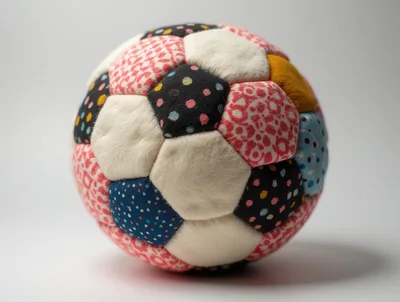 Handmade Fabric Patchwork Ball on White Background