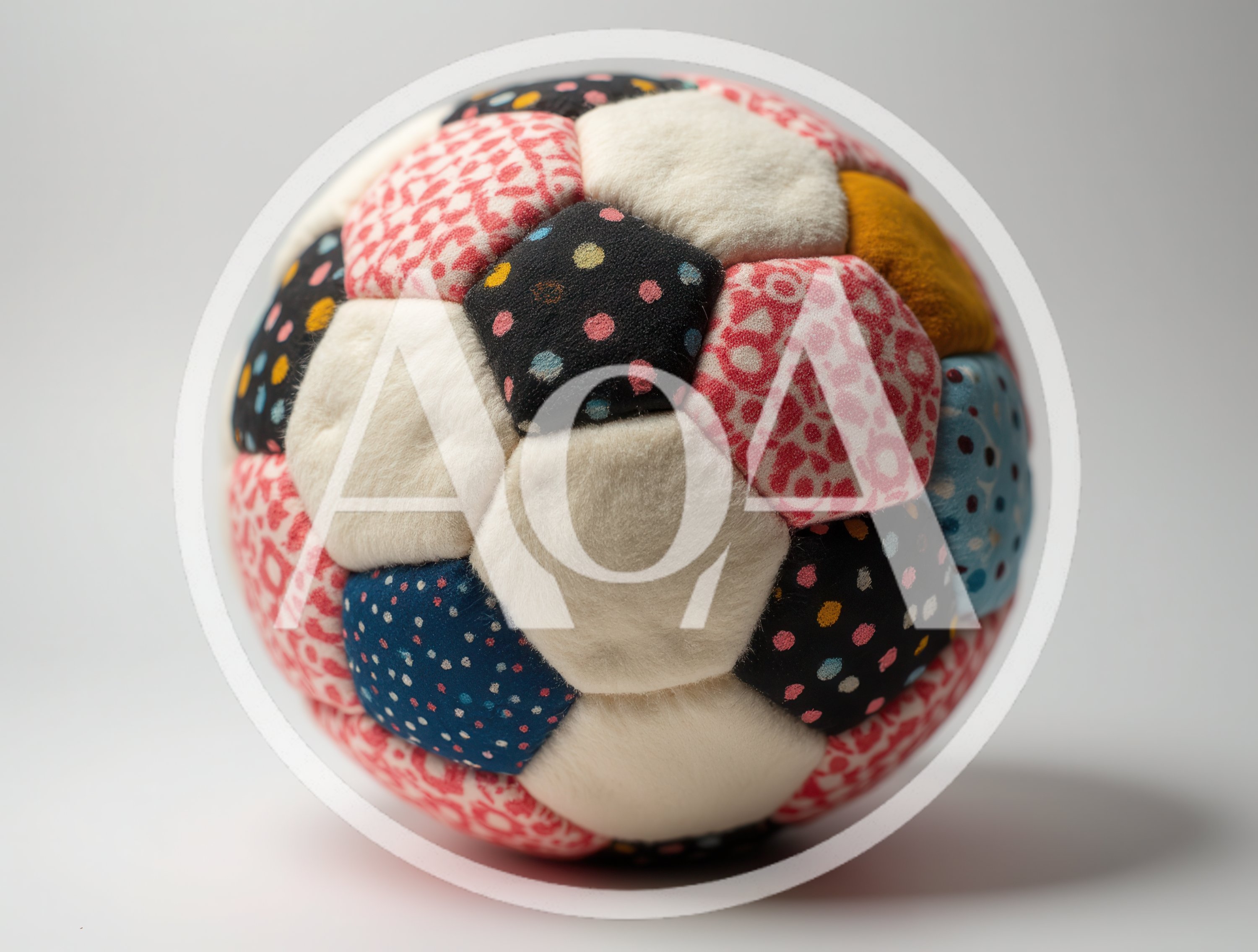 Handmade Fabric Patchwork Ball on White Background