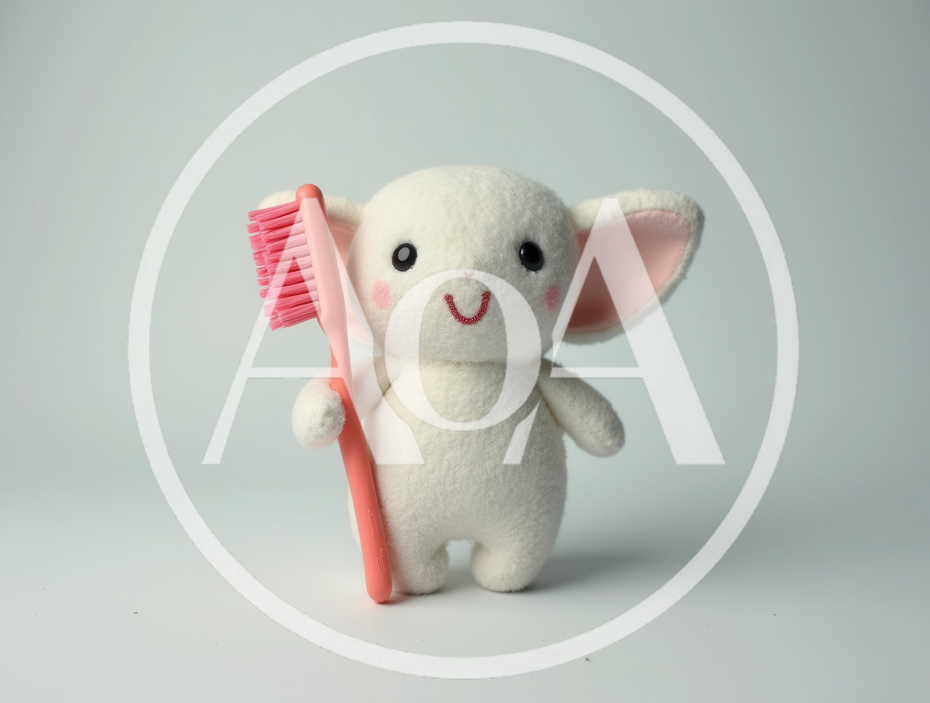 Cute White Plush Toy Holding A Pink Toothbrush