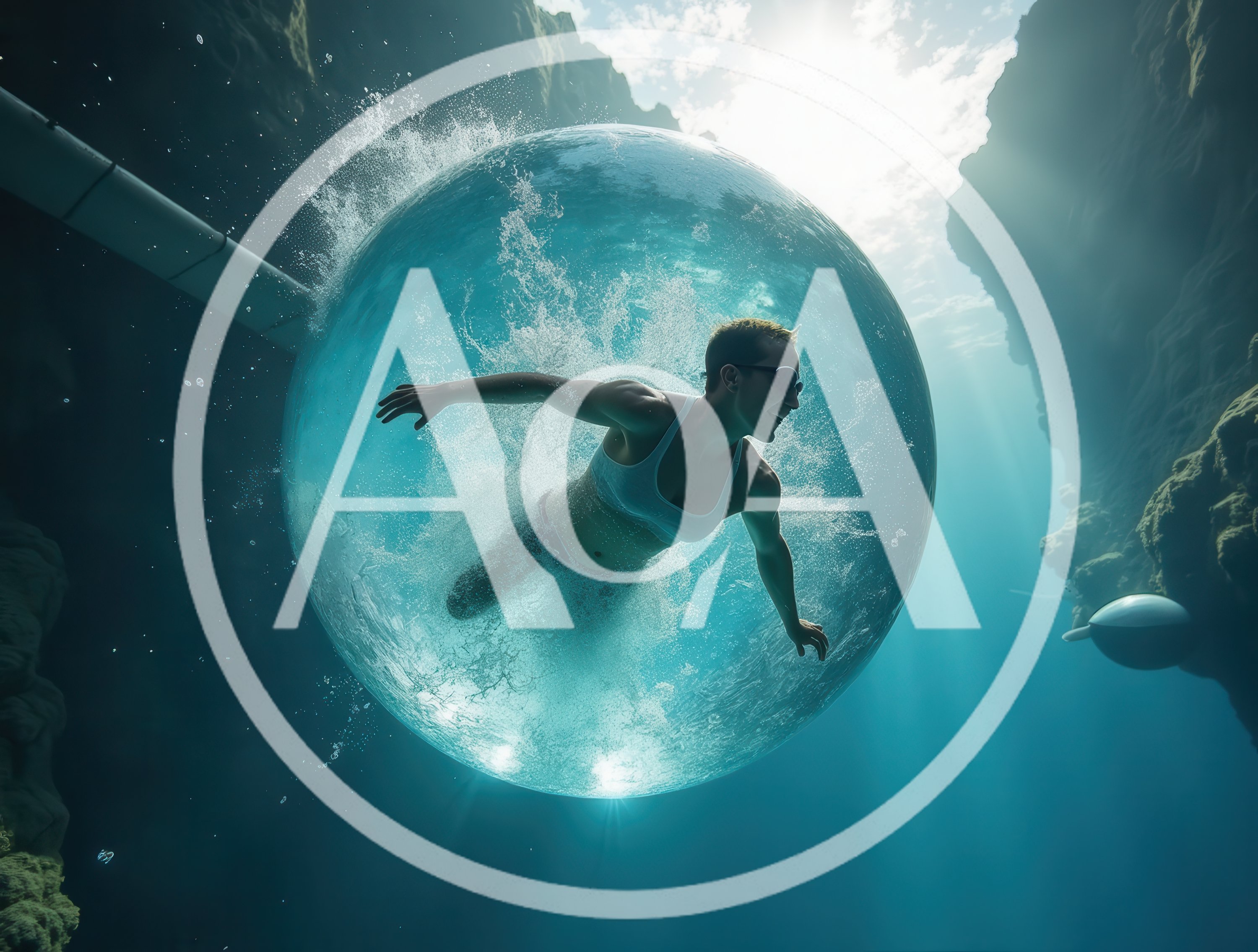 Woman Swimming Inside A Large Underwater Bubble