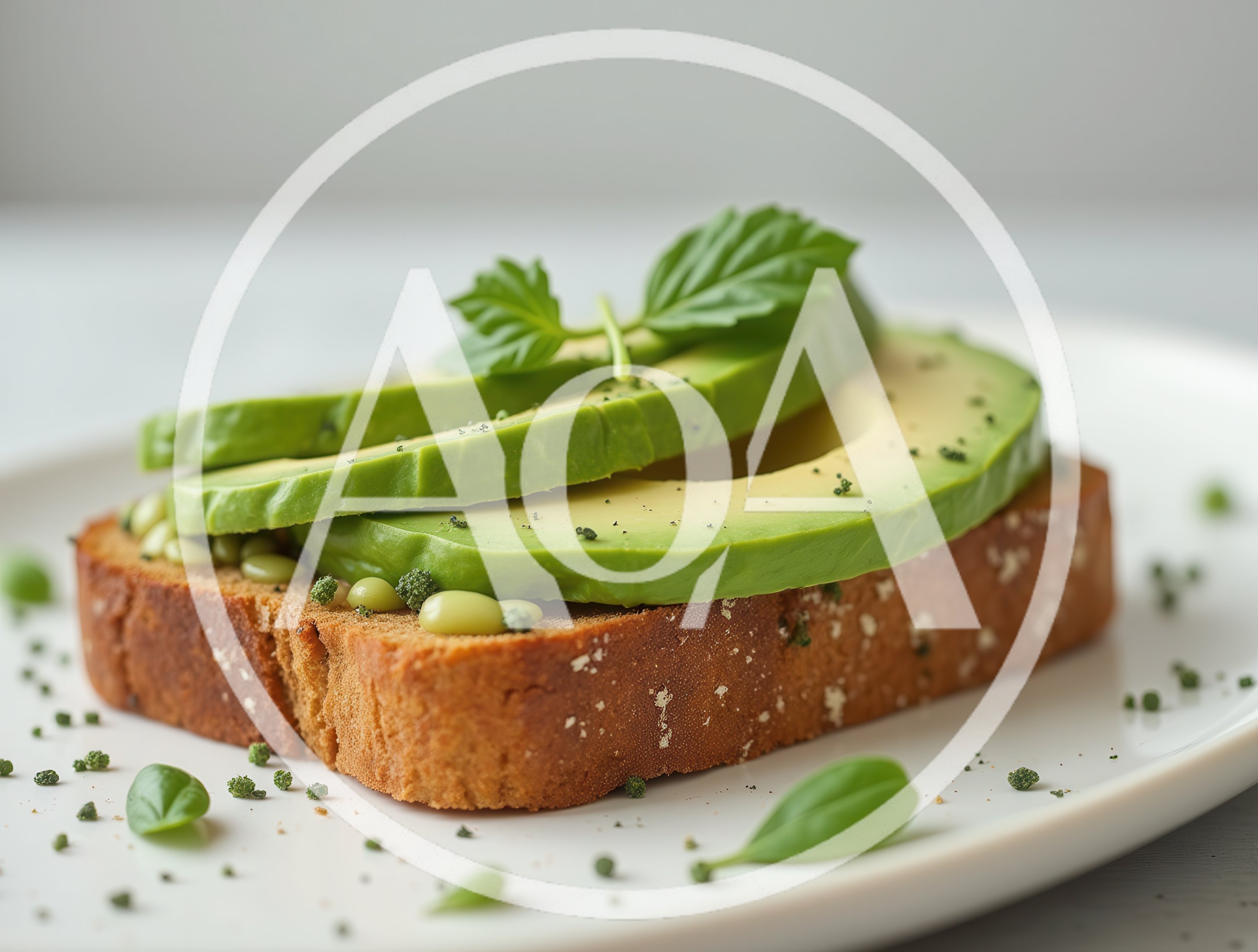 Fresh Avocado Toast With Basil Leaves On White Plate
