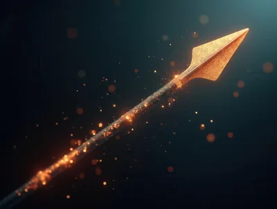 Glowing Golden Spear Floating In Dark Space