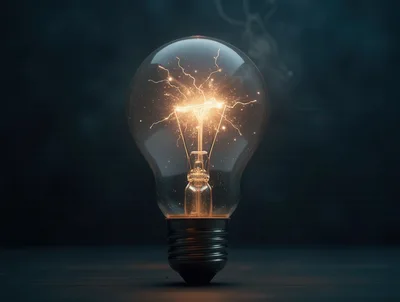 Glowing Light Bulb With Electrical Sparks Inside