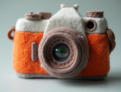 Plush Fabric Toy Camera With Orange And White Texture