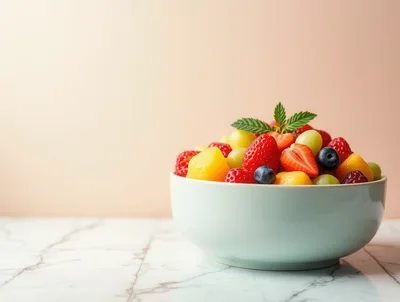 Fresh Fruit Salad In A Ceramic Bowl