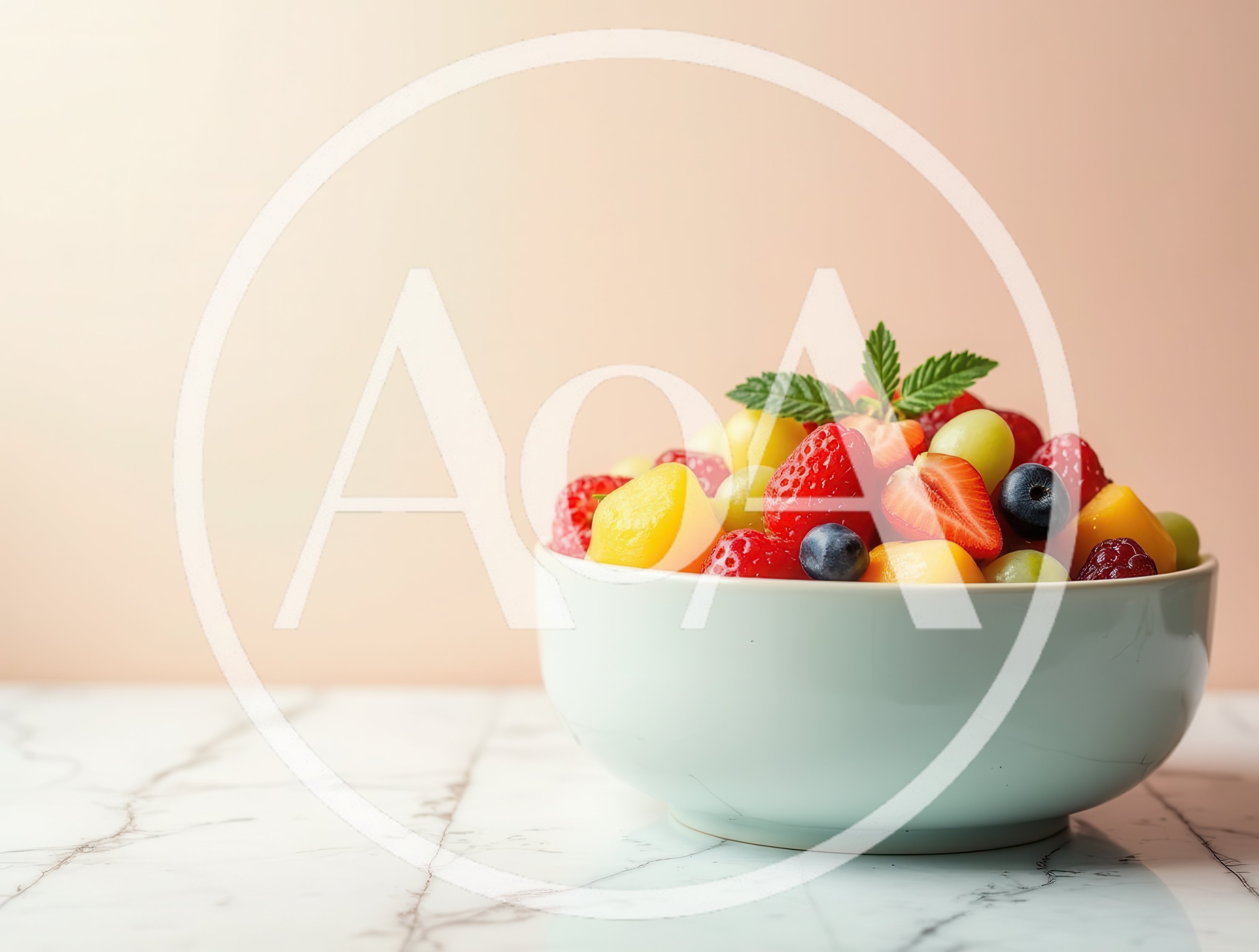 Fresh Fruit Salad In A Ceramic Bowl