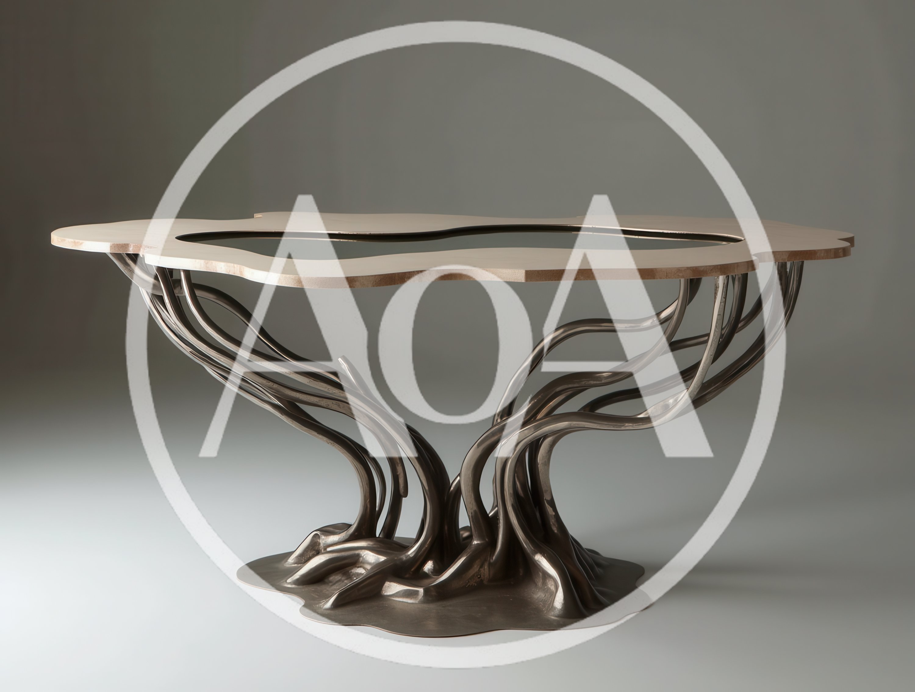 Modern Sculptural Console Table With Organic Metal Base