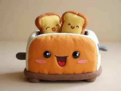 Cute Plush Toaster Toy With Smiling Bread Slices