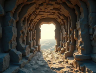 Stone Tunnel Opening To A Desert Landscape