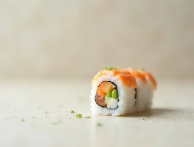 Fresh Salmon Sushi Roll on Textured Surface