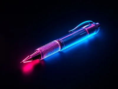 Neon Glowing Mechanical Pen on Dark Background