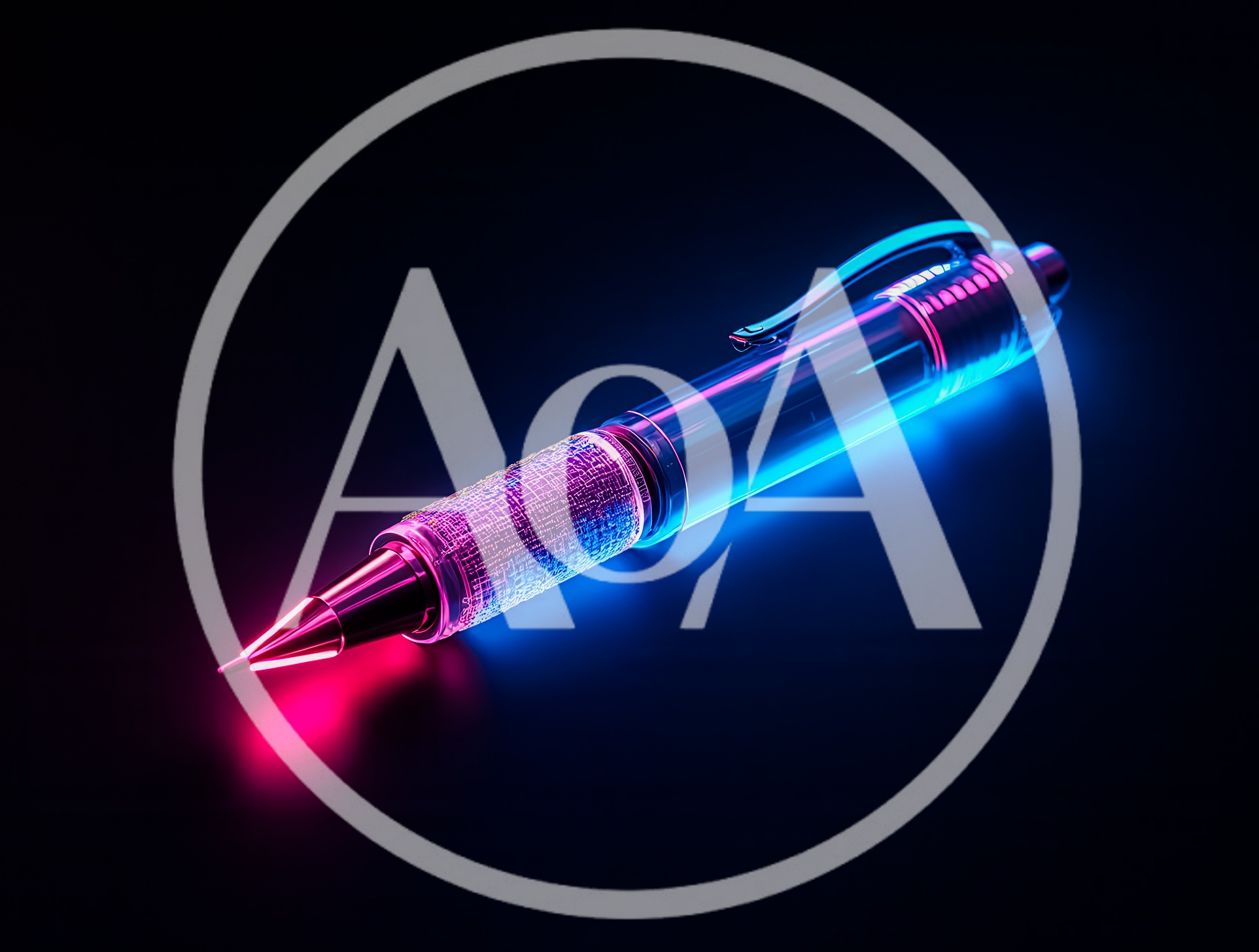 Neon Glowing Mechanical Pen on Dark Background