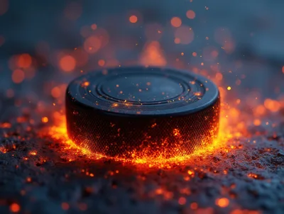Glowing Hockey Puck Surrounded By Intense Sparks