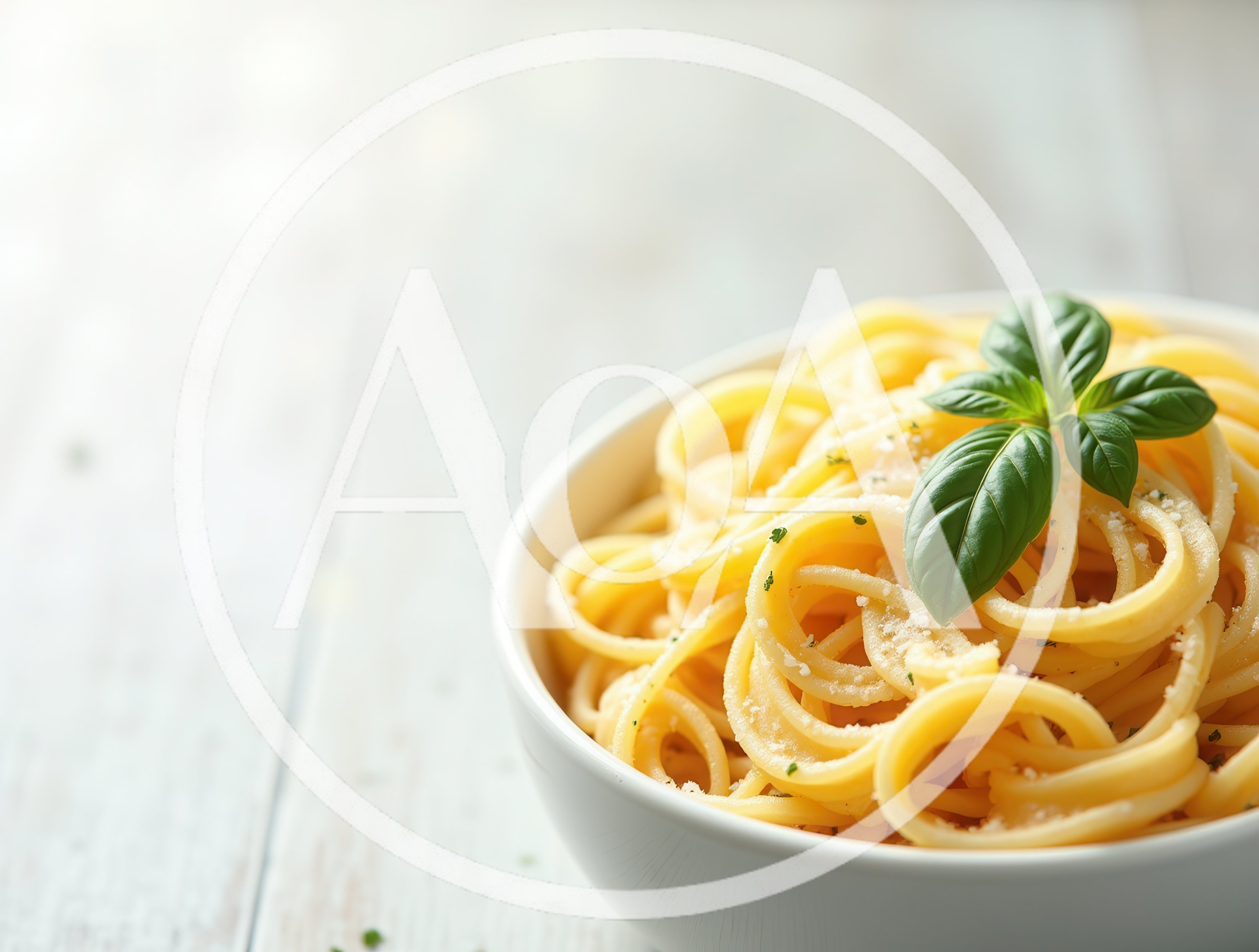 Bowl Of Spaghetti Pasta With Fresh Basil Garnish