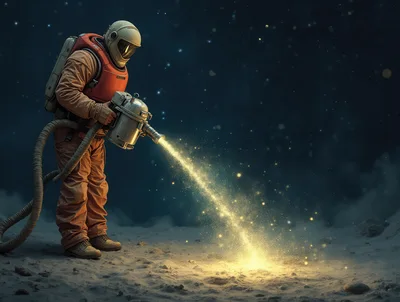 Astronaut Using A Glowing Tool On A Lunar Surface