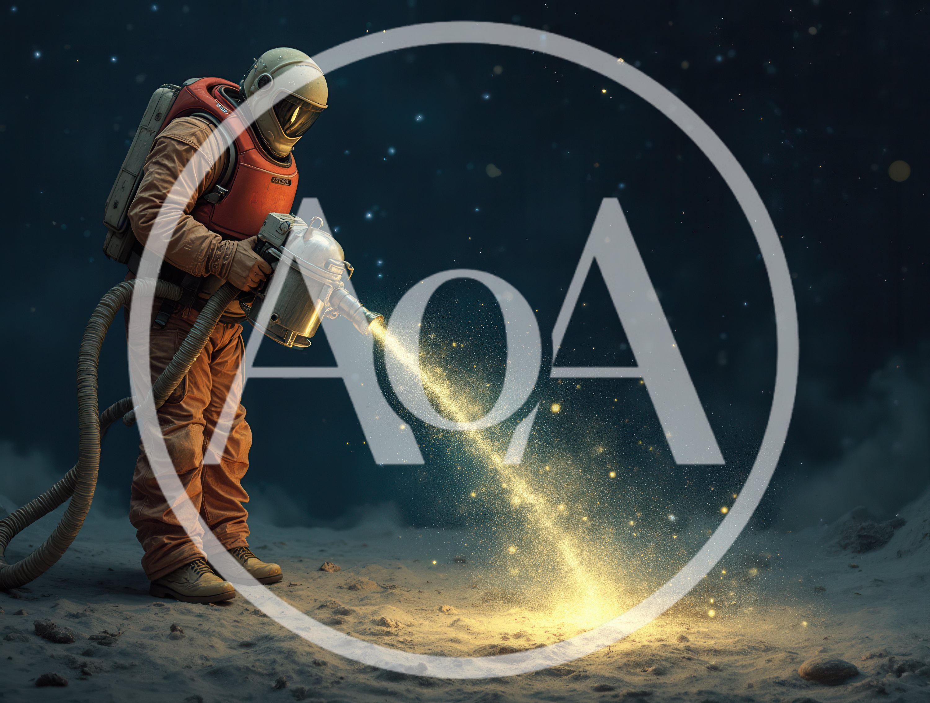 Astronaut Using A Glowing Tool On A Lunar Surface