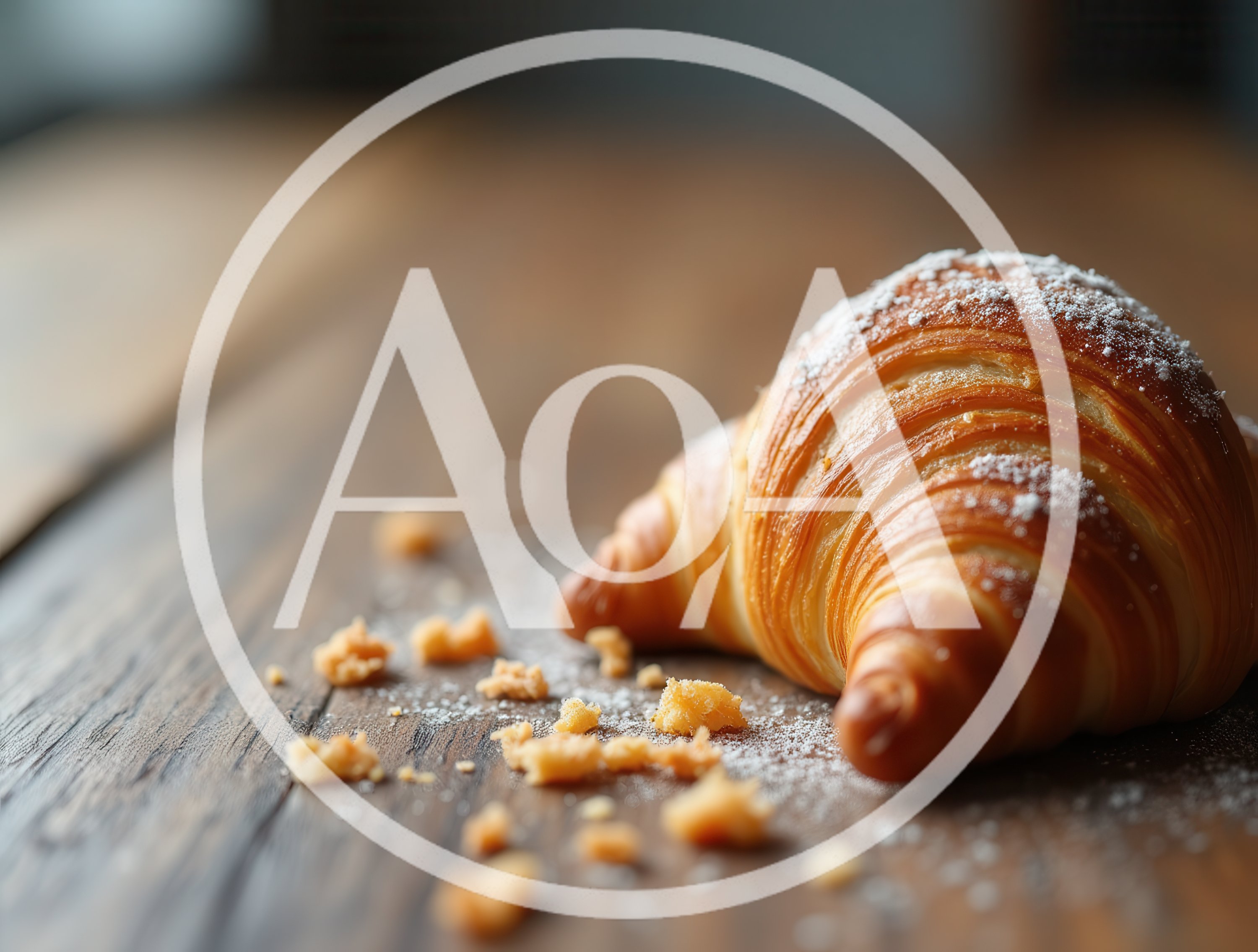 Freshly Baked Croissant With Powdered Sugar On Wooden Table