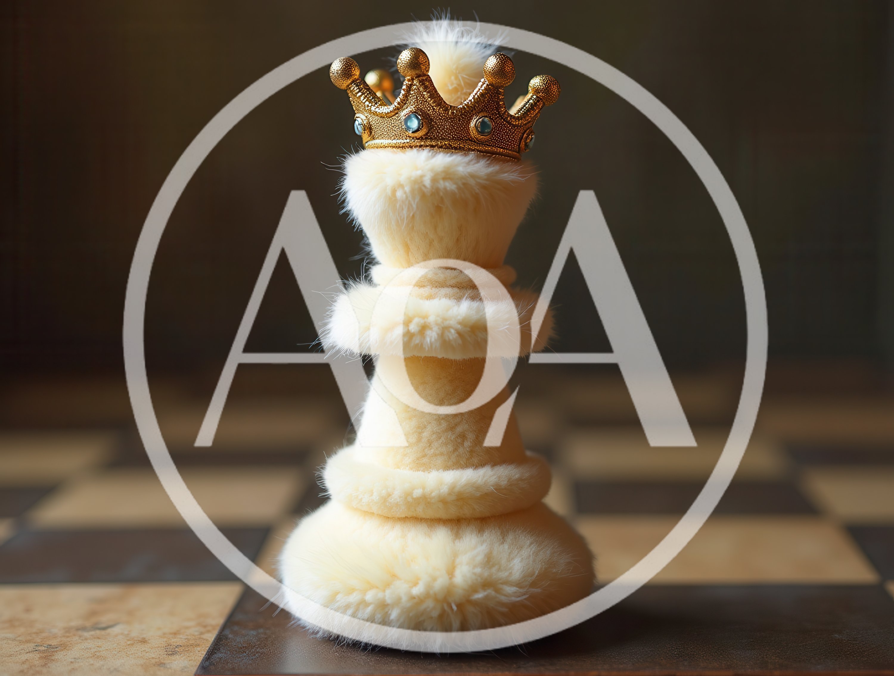 Furry White Chess Queen Piece With Gold Crown