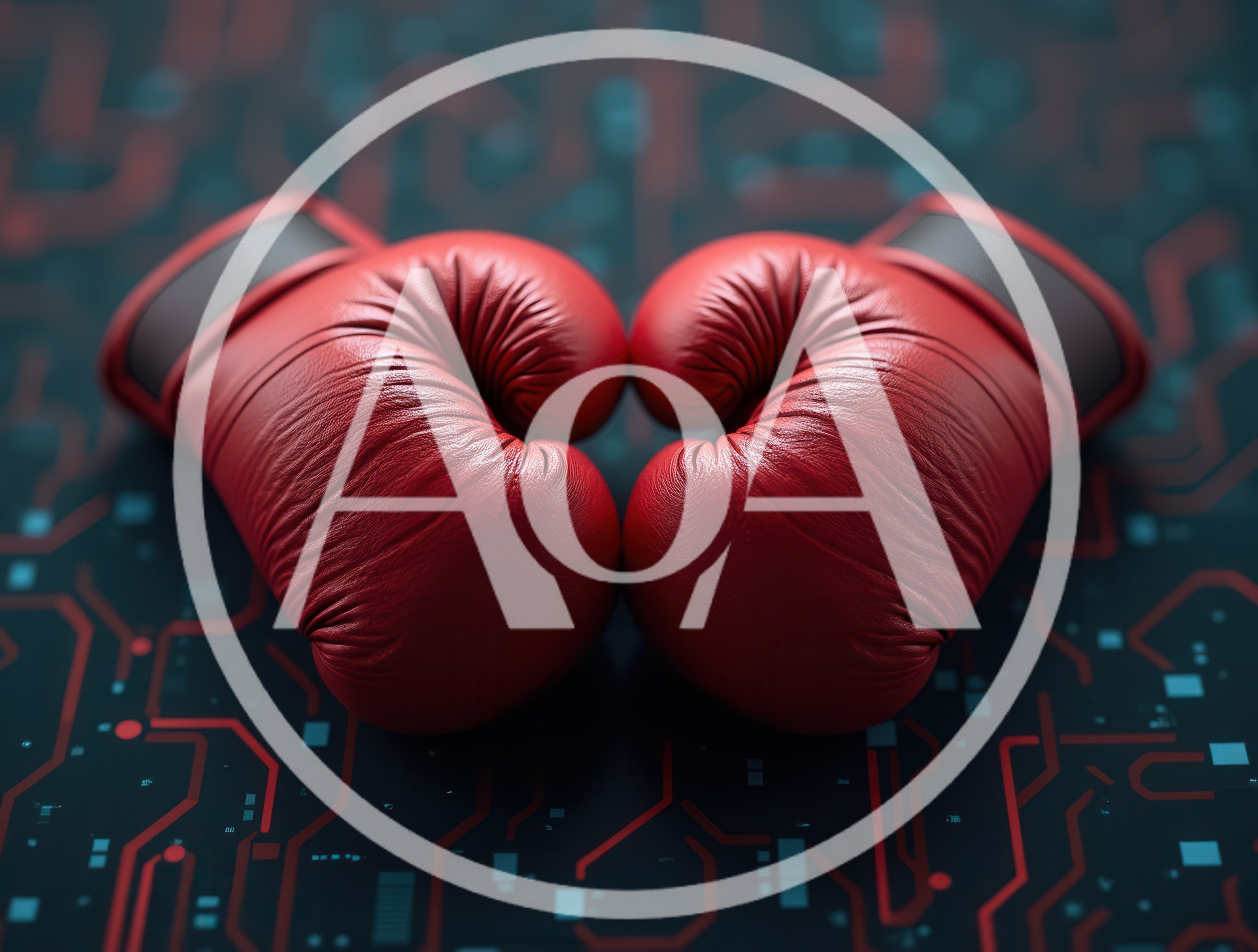 Red Boxing Gloves On Digital Circuit Board Background