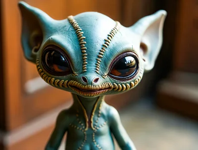 Close Up Portrait Of A Stitched Alien Creature