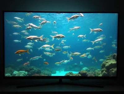 School Of Fish Swimming In Clear Blue Ocean Water